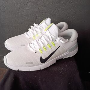 Nike Free NN Men's Golf White Athletic Shoes with Black and Yellow Accents